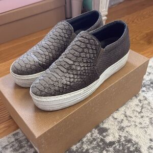 Joshua Sanders Grey Velvet Platform Slip on Sneakers